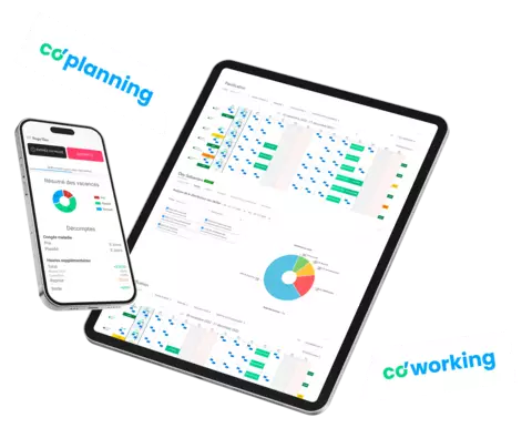 Application mobile co'clock représentée sur mobile et tablette